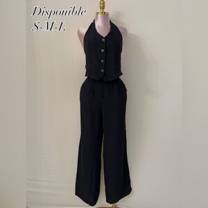 Women’s Black Wide-Leg Jumpsuit with Vest Detail